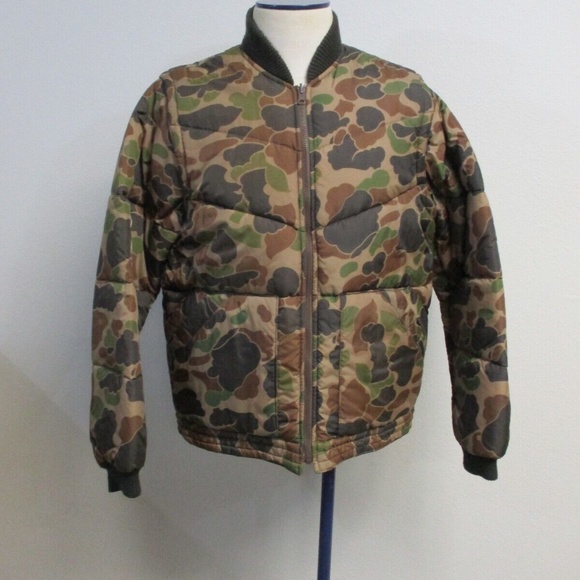 Vintage 90's Retro Frogskin Duck Camo Puffer Jacket Vest Detachable Sleeves Sz L - Picture 2 of 9